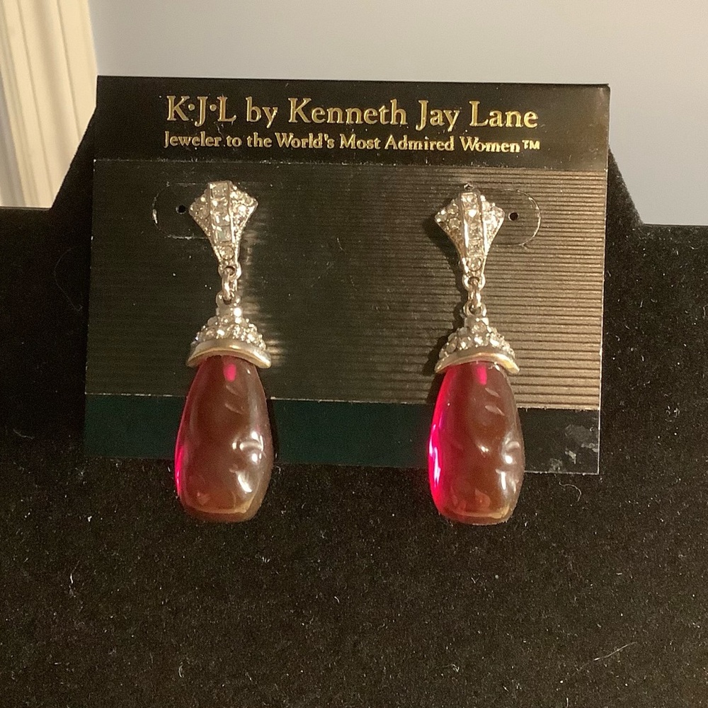 Kenneth Jay Lane Silver and Red Drop Earrings - Pierced